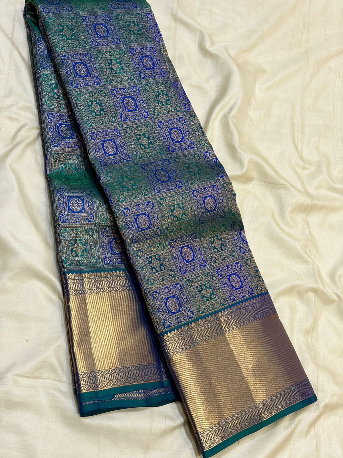 Teal Blue Brocade Kanchipuram Bridal Silk Saree
